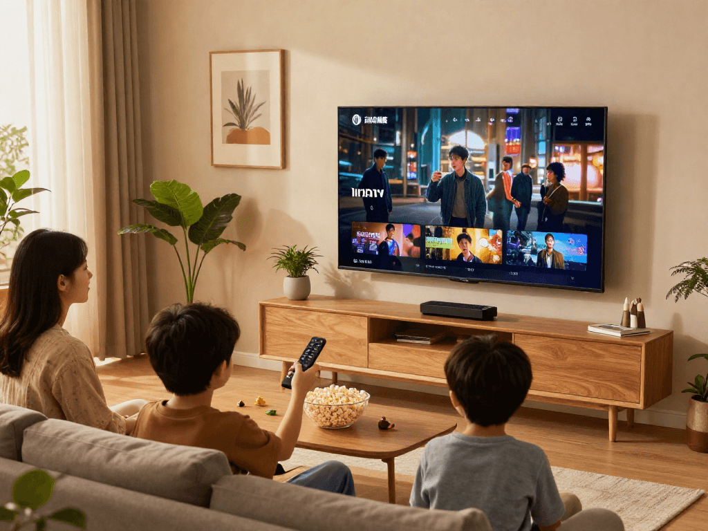 Enjoying family time with Iron TV in a cozy living room setting.