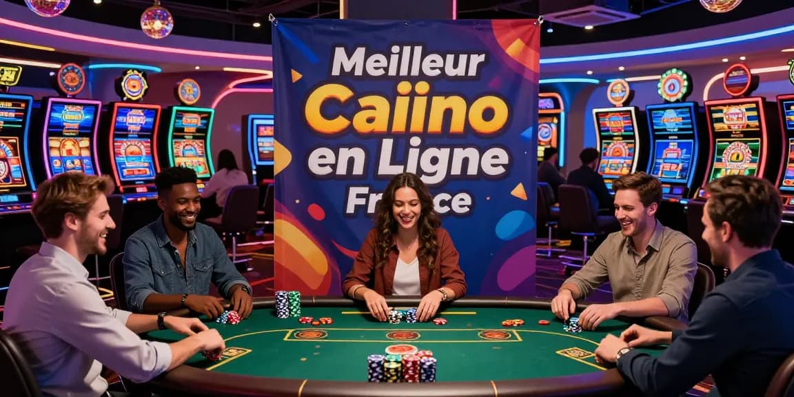 Scène animée du meilleur casino en ligne France, joueurs heureux célébrant des gains dans un environnement virtuel coloré.