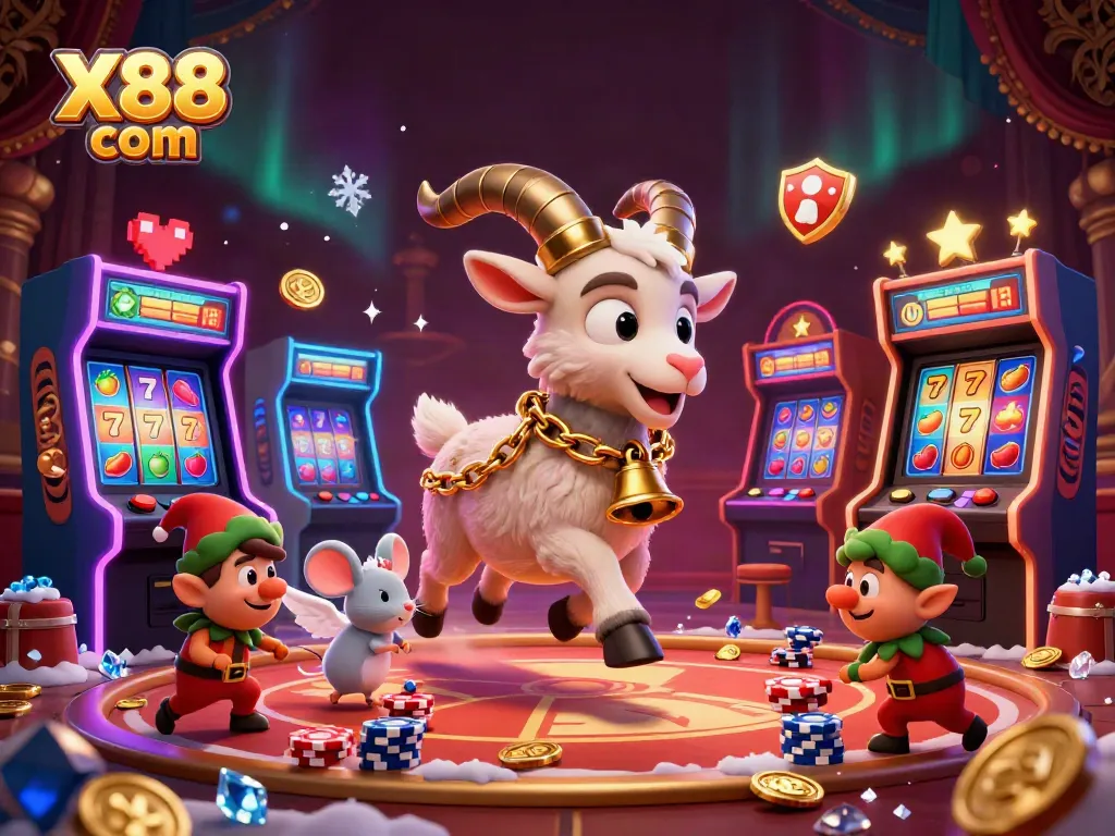 Engage with thrilling gameplay at X88 com, featuring vibrant casino elements in a festive scene.