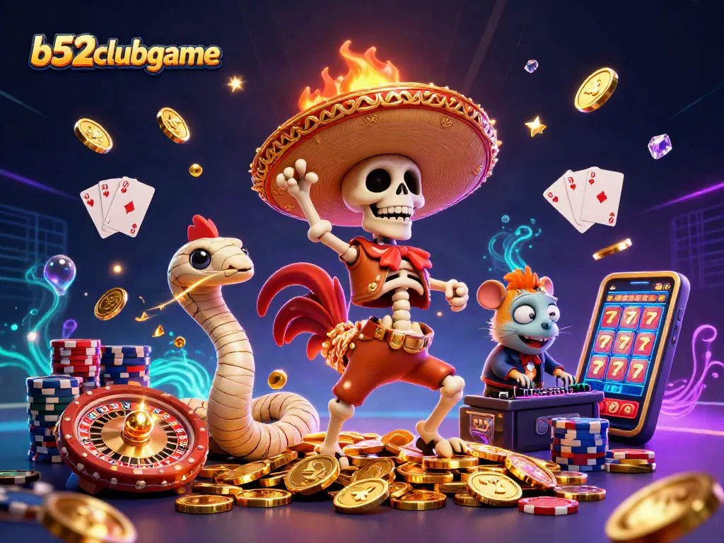 Experience b52clubgame excitement with a vibrant 3D casino scene featuring engaging characters.
