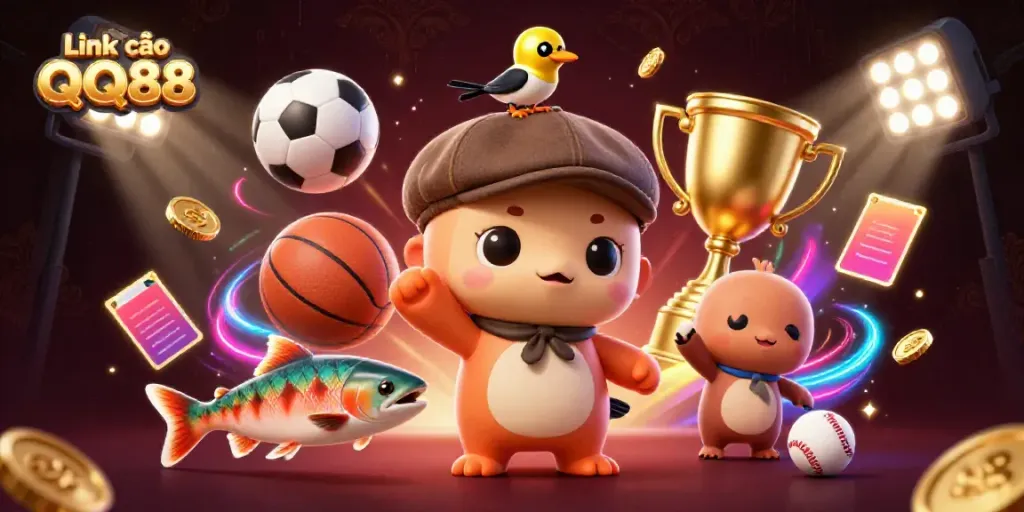 Experience thrilling gameplay with the vibrant characters in Link vào QQ88, featuring festive atmospheres and dynamic sports elements.