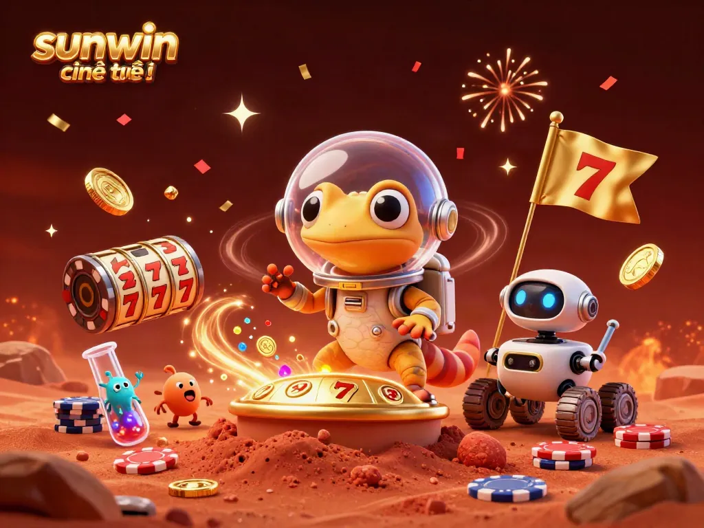 Experience the thrill of sunwin chính thức with a Martian gecko discovering golden casino treasures in a cosmic setting.