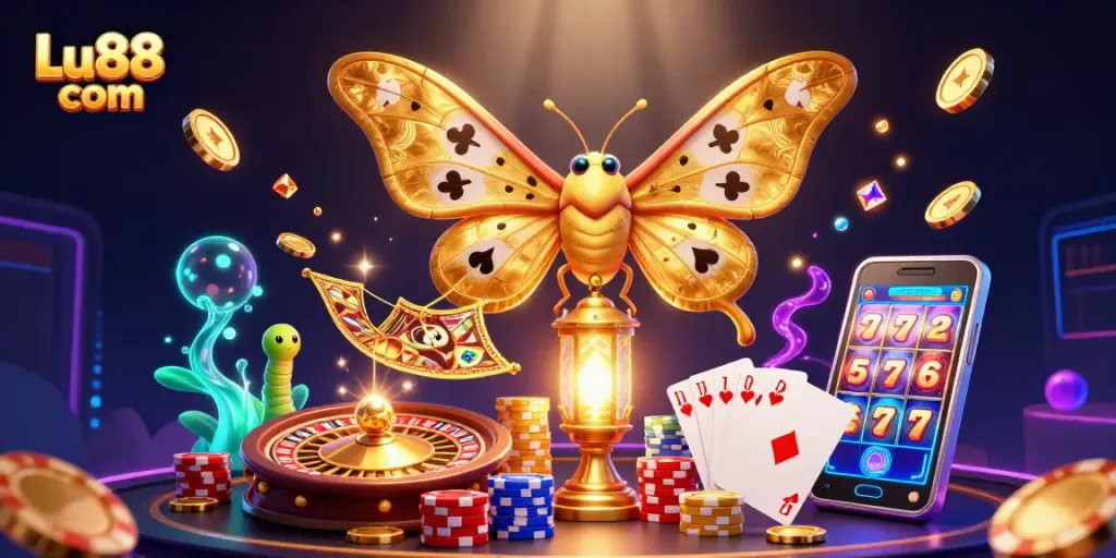 Experience exciting gameplay at Lu88 com with a vibrant 3D casino scene filled with golden motifs and dynamic elements.