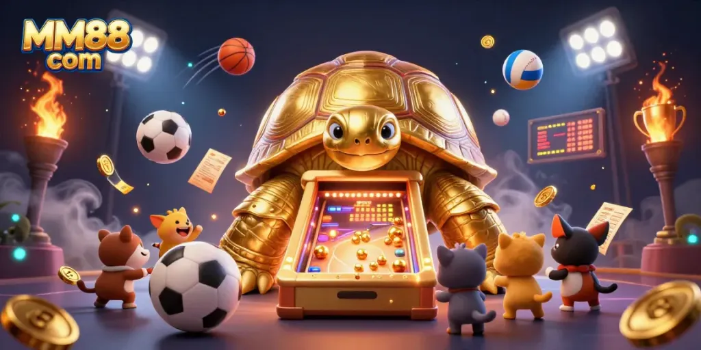 Immerse yourself in MM88 com, where golden tortoises and vibrant sports actions collide!