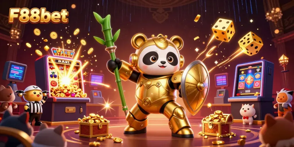 Engage with the exciting F88bet online casino experience featuring colorful characters and casino elements.