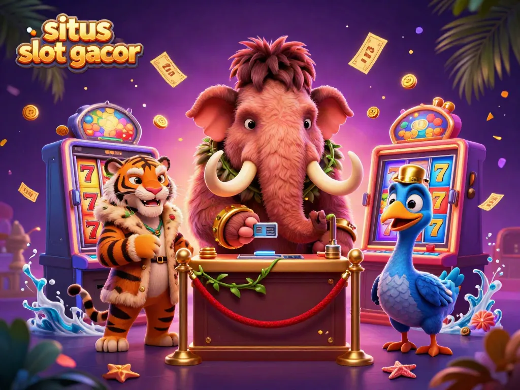 Engage with situs slot gacor through a vibrant casino scene featuring dynamic 3D characters and rich game elements.