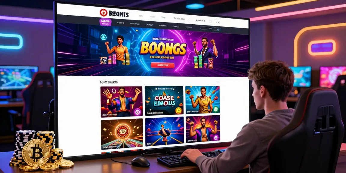 Un joueur sur un casino en crypto en ligne, entouré de jeux et de cryptomonnaies.