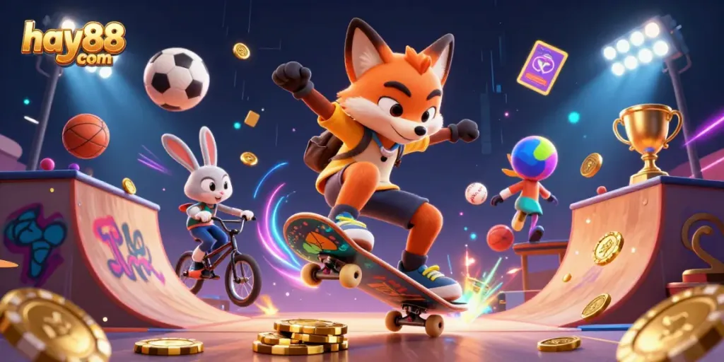 Experience the excitement of hay88 com with animated characters and vibrant casino elements.