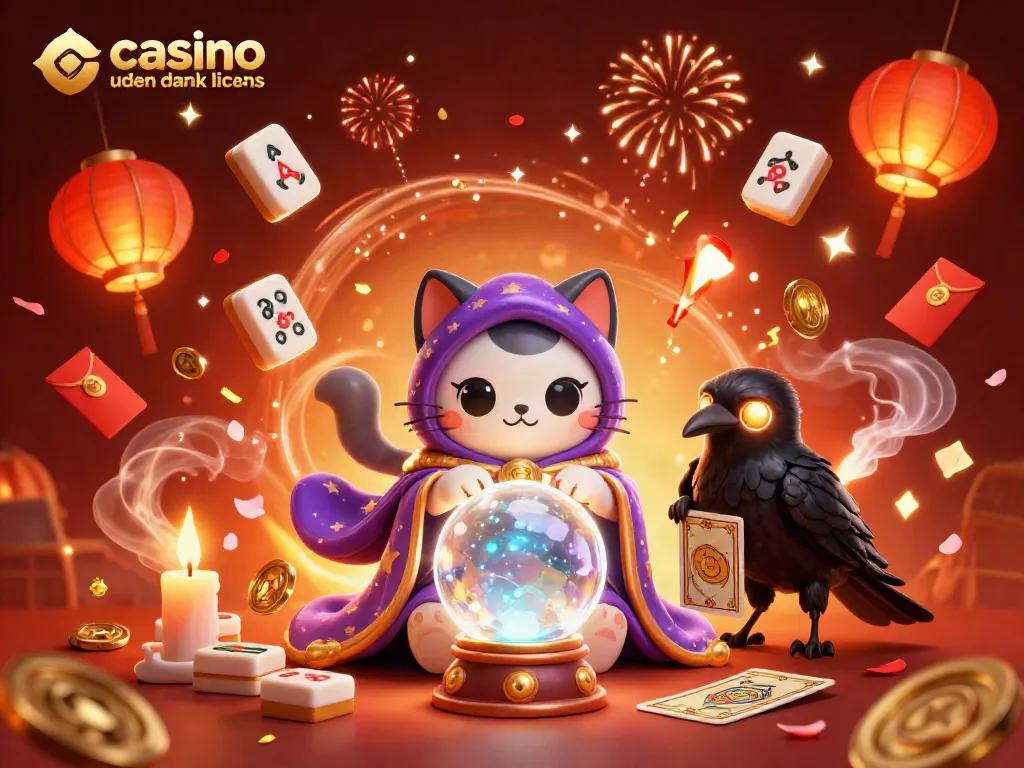 Experience excitement at casino uden dansk licens with fortune teller cat, raven, and dynamic game elements.