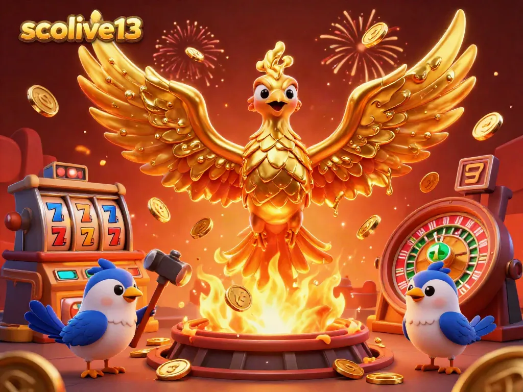 Spin the reels at socolive13 with a golden phoenix and lively casino scene.