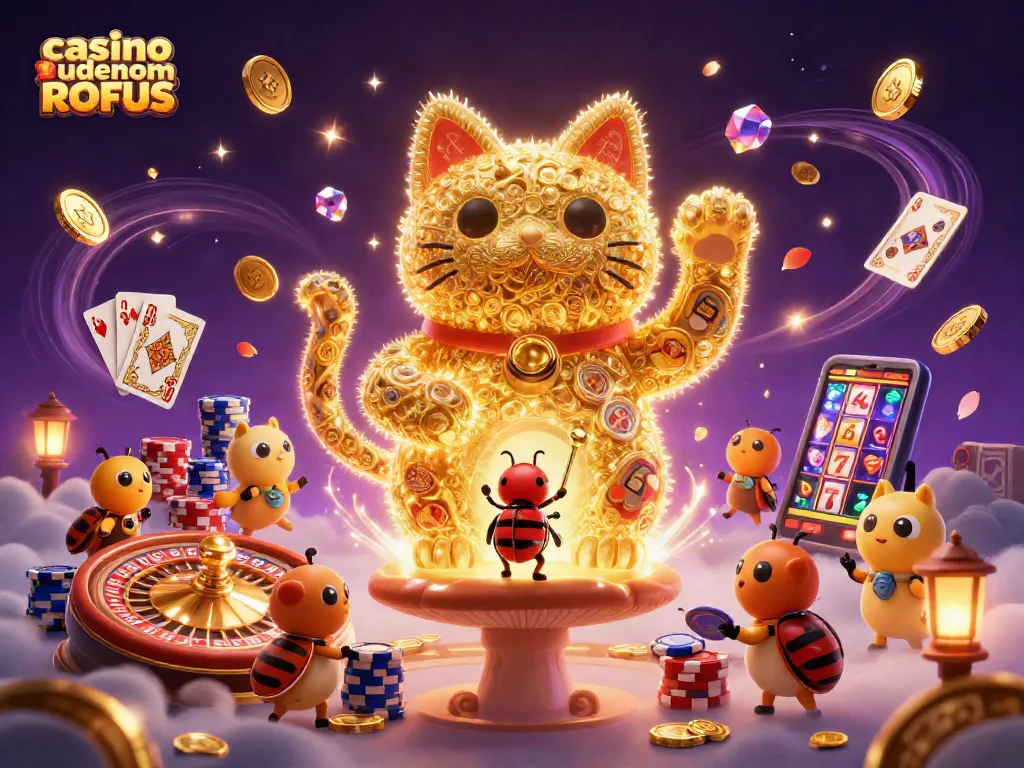 Join the excitement of casino uden om ROFUS with this vibrant 3D illustration featuring lucky symbols.