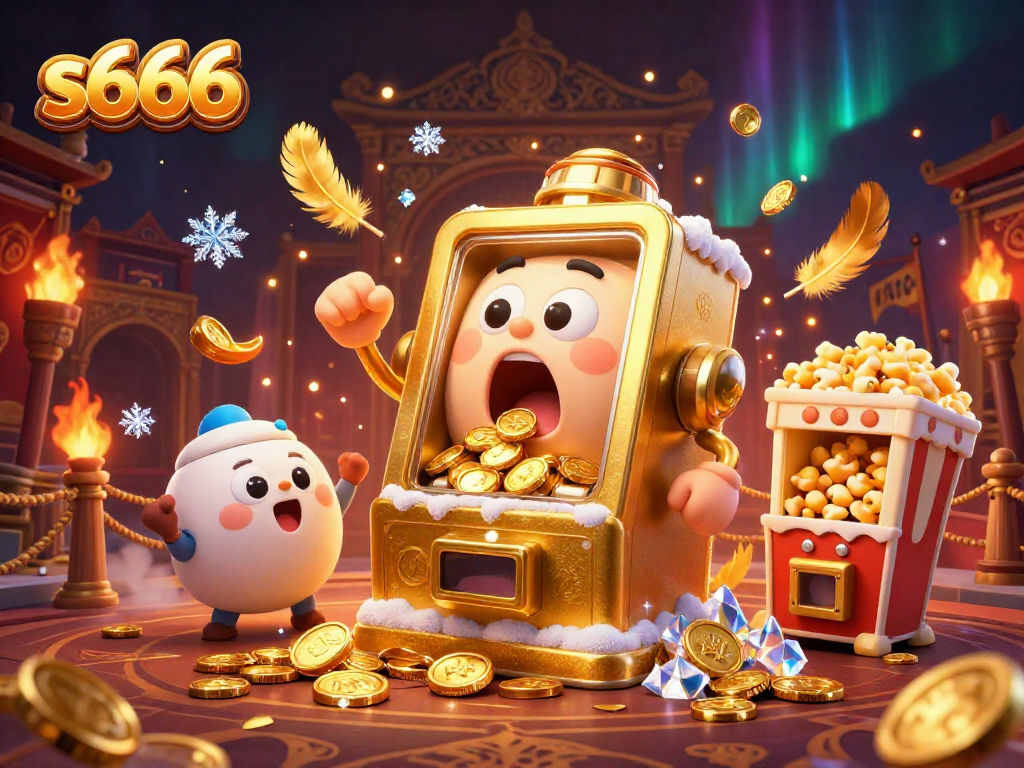 Experience the thrilling jackpot action at s666 with a lively slot machine celebration, coins flying everywhere!