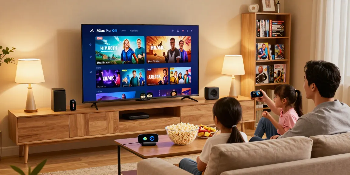 Profitez de l'expérience Atlas Pro ONTV dans un salon familial chaleureux avec contenu HD/4K.