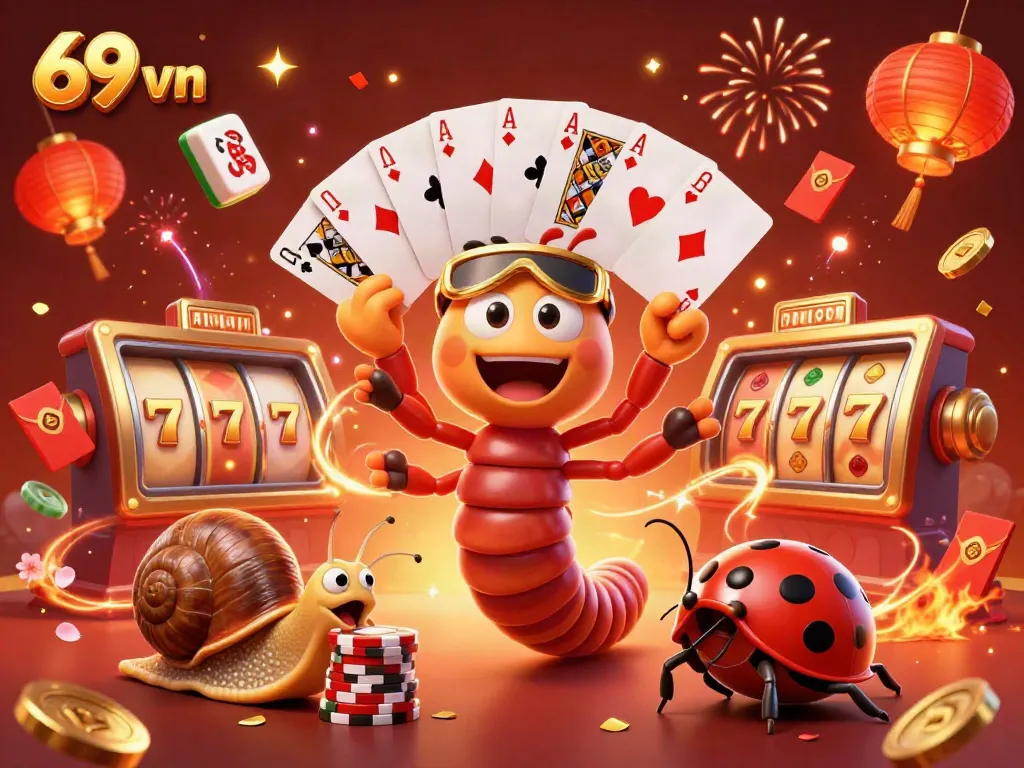 Experience thrilling gameplay at 69 vn with a vibrant casino atmosphere featuring animated characters and festive elements.