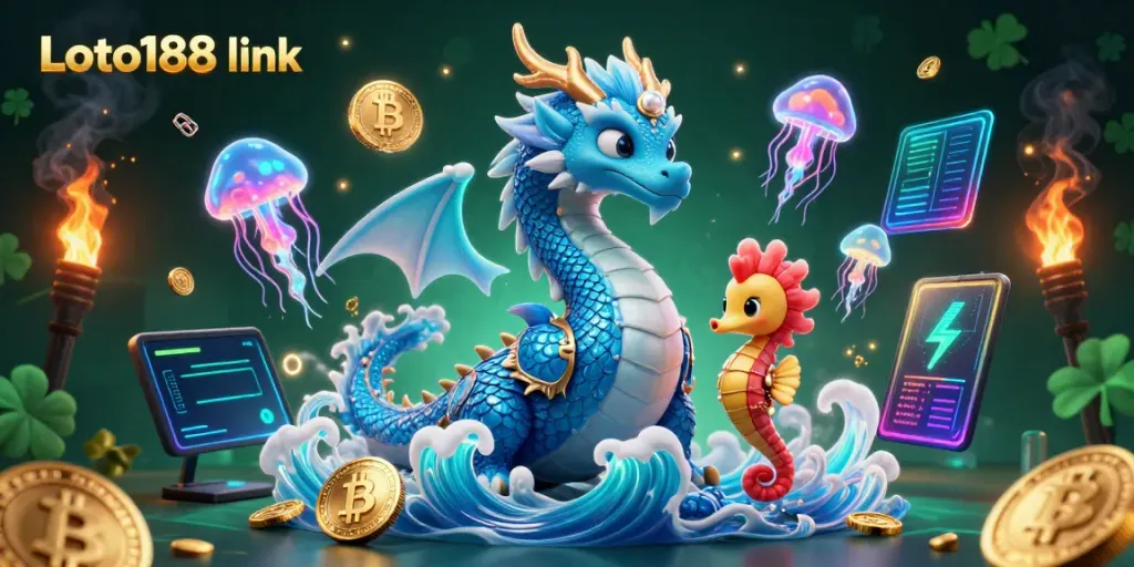 Engage with Loto188 link through an enchanting underwater scene featuring a dragon and seahorse knight.