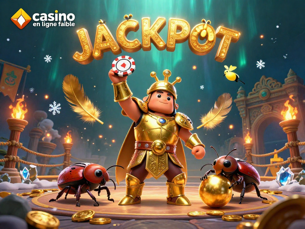 Découvrez l'univers du casino en ligne fiable avec ce visuel dynamique illustrant un scarabée Hercule triomphant, parfait pour les amateurs de jeux de casino.