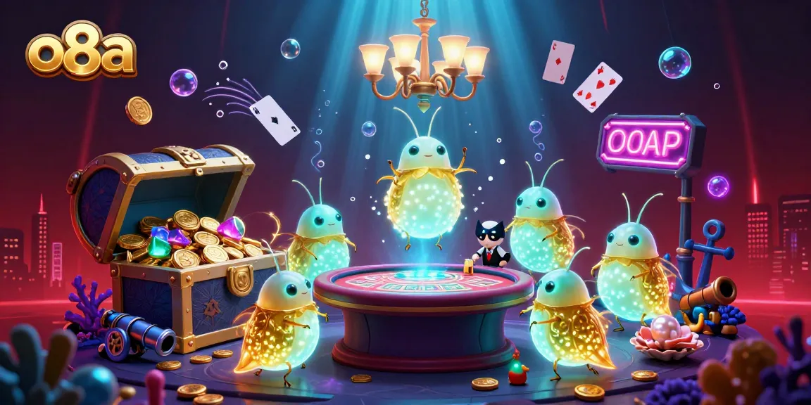 Play at o8a's lively casino with glowworms illuminating games and treasure, enhancing the gambling experience.