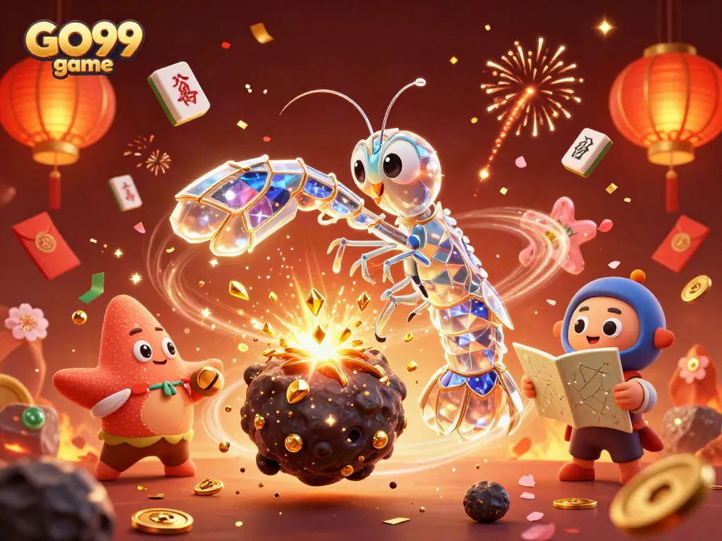 Experience the excitement of GO99 game with vibrant characters and festive elements celebrating winning moments.