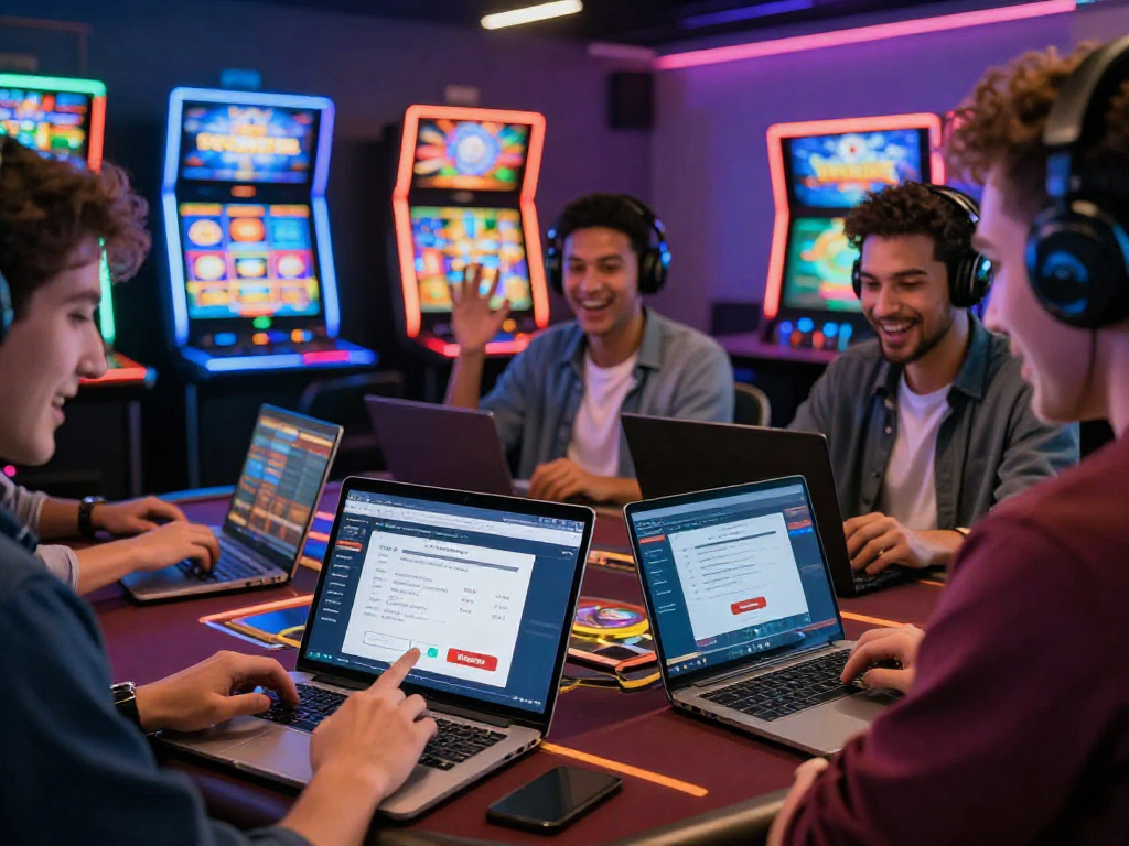 Casino en ligne avec retrait instantané : joueurs heureux utilisant leurs appareils pour des gains rapides en cryptomonnaies.