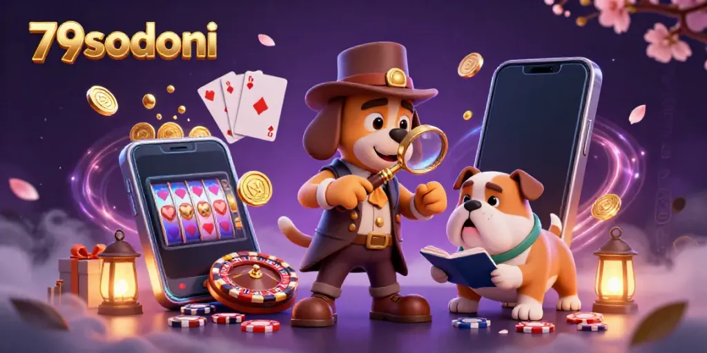 Engage with the thrilling world of 79sodoni through a vibrant scene of gambling fun featuring a detective and dog.