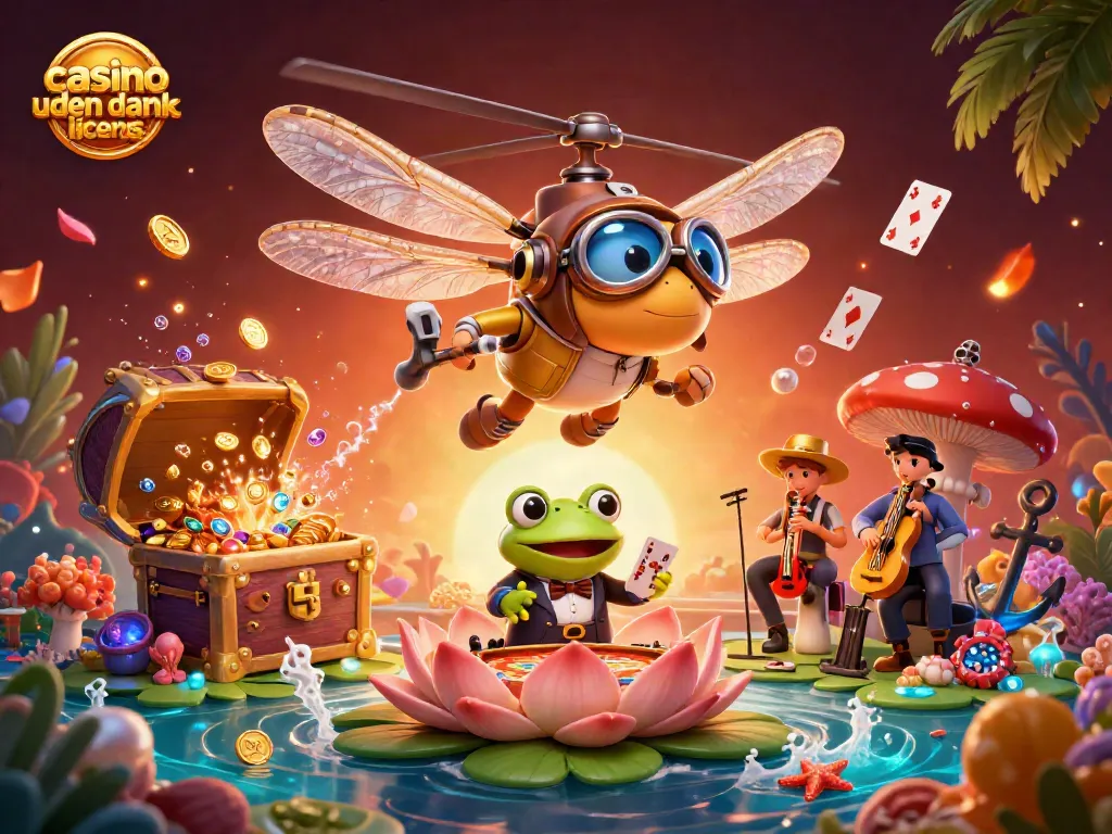 Experience the thrill of casino uden dansk licens with a vibrant 3D jungle scene filled with games and excitement.