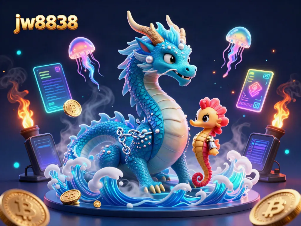 Experience the thrill of jw8838 with a stunning 3D dragon, coral knight, and glowing jellyfish.