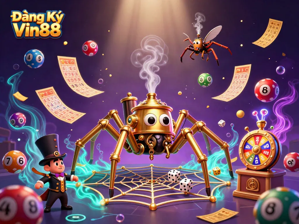 Engage in vibrant Đăng Ký Vin88 gameplay with colorful elements and unique characters in a dynamic illustration.