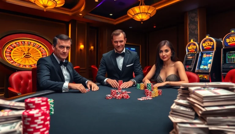 Experience thrilling gambling action at luckywin with vibrant poker and roulette games in a luxurious casino setting.