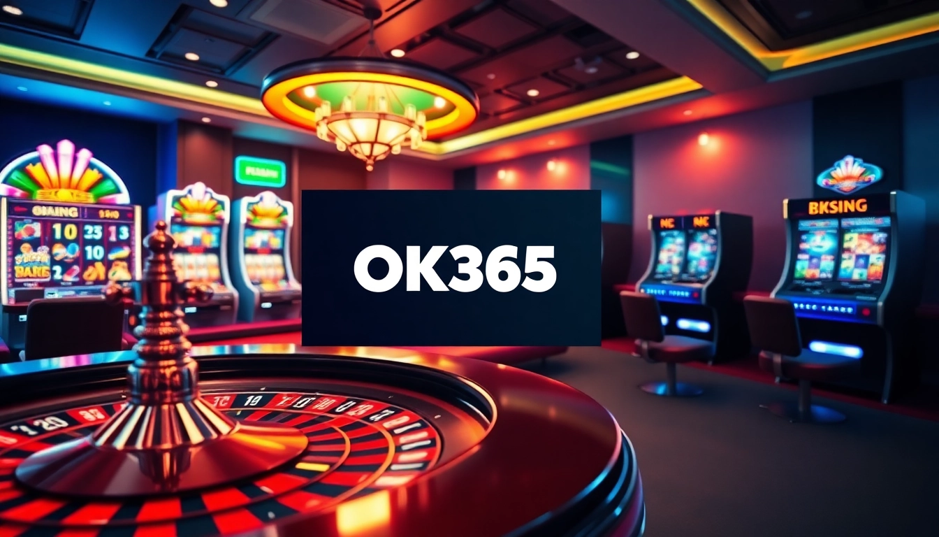 Engage with the excitement of OK365 online casino featuring stunning poker tables and colorful slot machines.