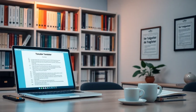 Espace de travail d'un traducteur assermenté, présentant des documents et des certifications.