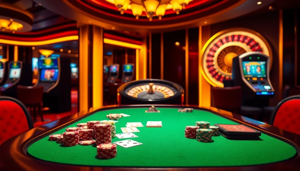 Experience the excitement of S8 gaming with vibrant poker chips and a modern roulette wheel.