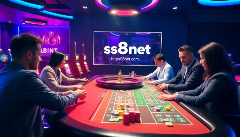 Players engaging in a thrilling casino game scene at https://s8net.com/, showcasing excitement and luxury.