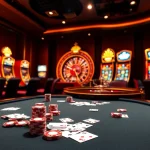 Engage in thrilling games at a premier casino en ligne, showcasing vibrant tables and dynamic slot machines.