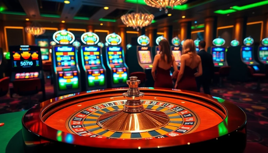 Experience winning moments at https://debet66.com/ with an elegant casino scene featuring roulette and slots.