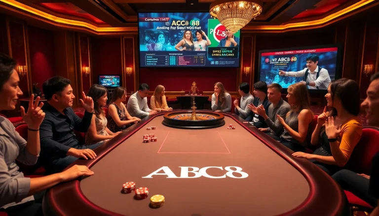 Experience ABC8 casino excitement with vibrant gaming tables, chips, and thrilling action.