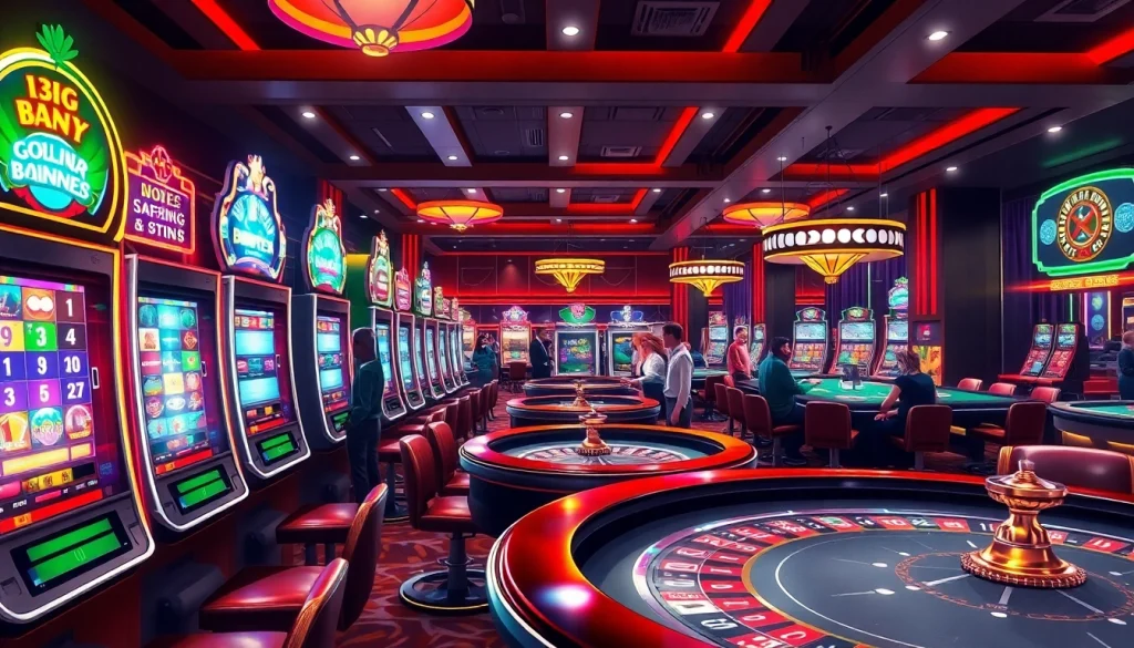 Célébration du divertissement au casino en ligne avec des jeux colorés et des joueurs engagés.