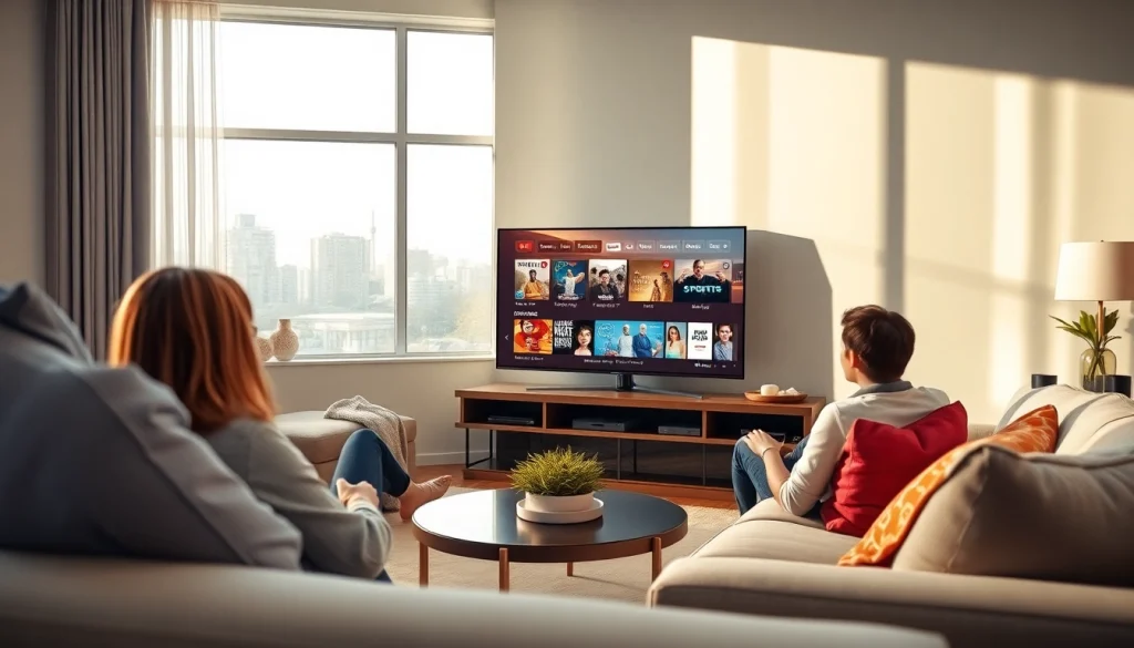 Engaging family scene using Iron TV Pro to watch live sports and movies in a beautifully designed living room.