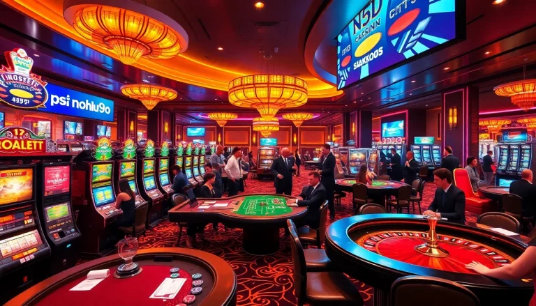 Nohu90 players enjoying an exciting gaming session at vibrant casino tables.