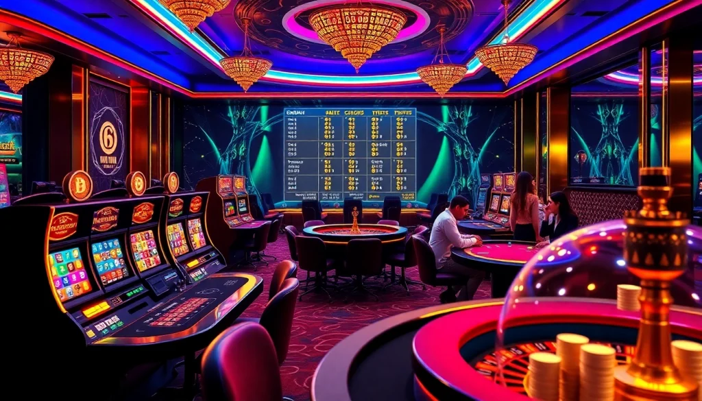 Experience the excitement of crypto casinos with players at the tables and vibrant gaming machines.