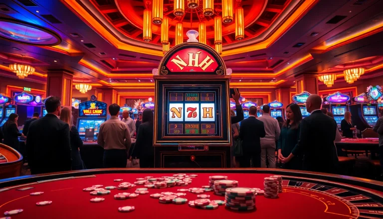 Experience the thrill of nổ hũ with players winning at a luxury casino slot machine.
