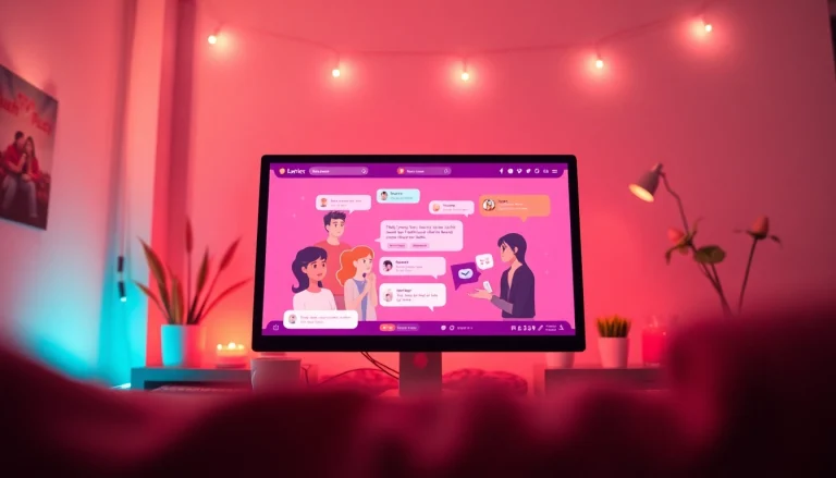 Engaging sex chat interface showcasing avatars interacting in a colorful digital environment.