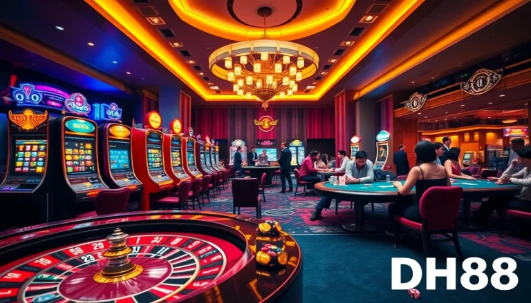 DH88 gamblers celebrating a win at the casino, highlighting excitement and luxury.