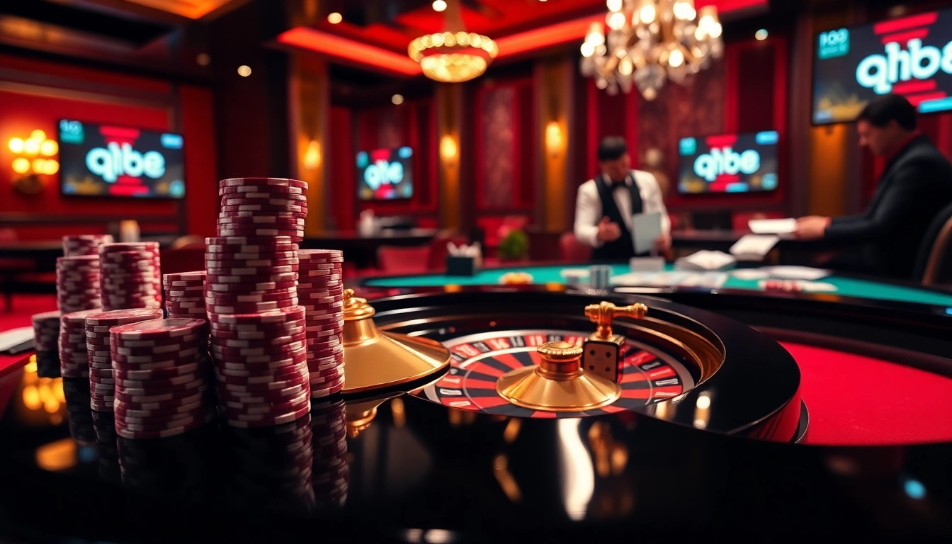 Players enjoying high-stakes gaming at QH88 casino with roulette and poker chips.