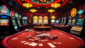 Experience excitement at u 888 with poker chips, cards, and vibrant casino ambiance.