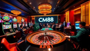 Experience excitement at CM88's stunning casino with poker tables and vibrant slot machines.