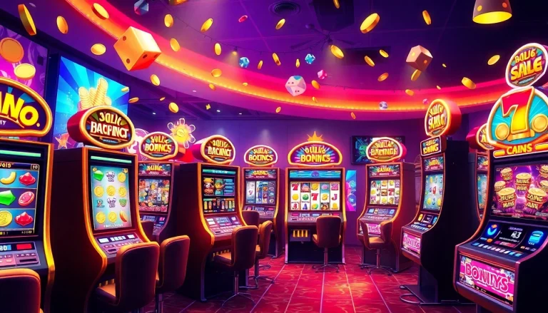 Jouez à des machines à sous en ligne sans dépôt avec une atmosphère excitante et colorée.