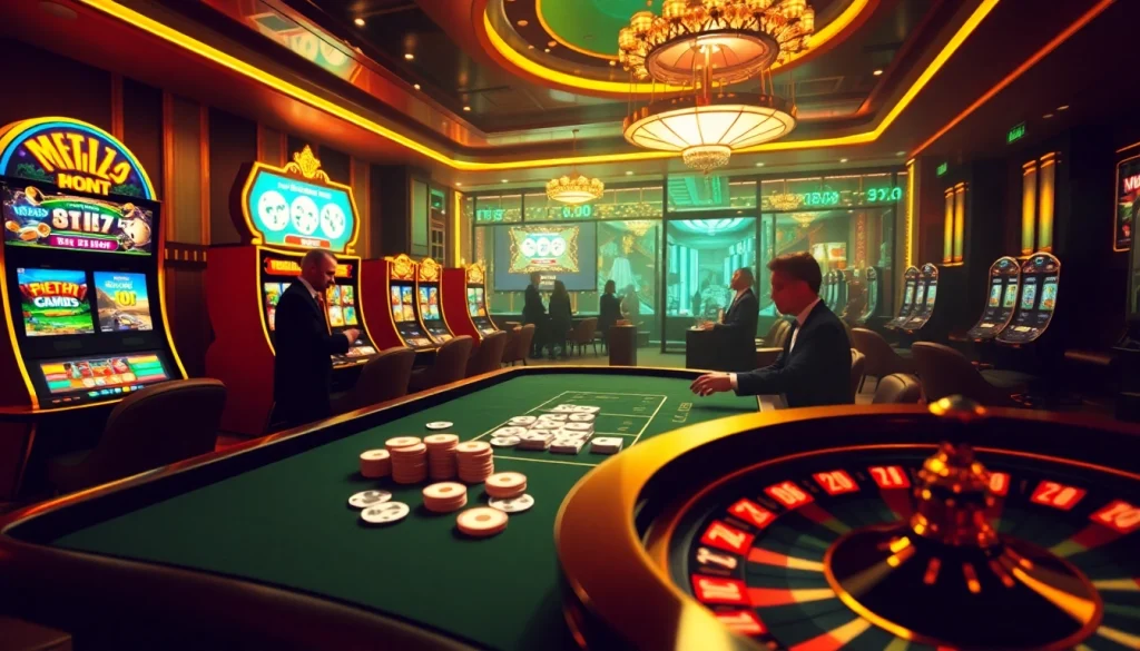 Experience the excitement of casino crypto gaming with vibrant tables and interactive slot machines.