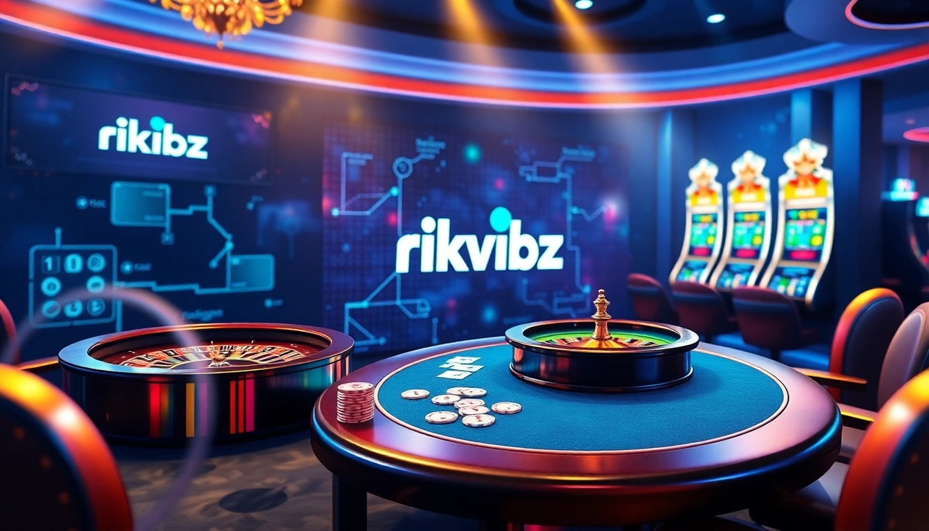 Experience the thrill of gambling at rikvip.bz, featuring poker tables and vibrant slot machines.