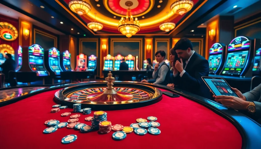 Engaging gamblers at a high-end casino table, highlighting 'site de pari en ligne' excitement with vibrant chips.