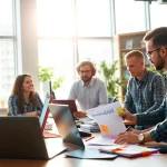 A Facebook ads kampányok tervezése közben dolgozó kreatív csapat